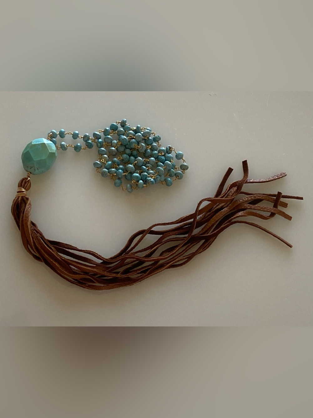 Turquoise Beaded Tassel Necklace